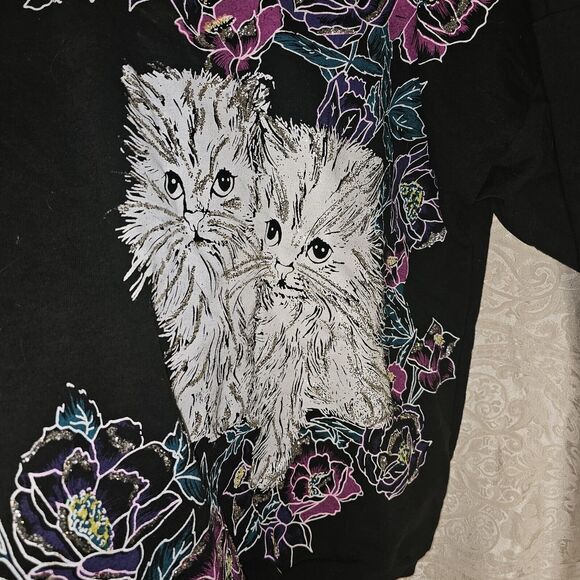 Vintage Black Glitter Kittens Sweatshirt 80s 90s- Tee Dee's, Womens Size Medium - Picture 6 of 12